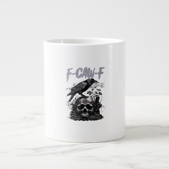Rolig F-Caw-F Kråka Rolig Halloween Retro Klassike Jumbo Mugg (Framsidan)