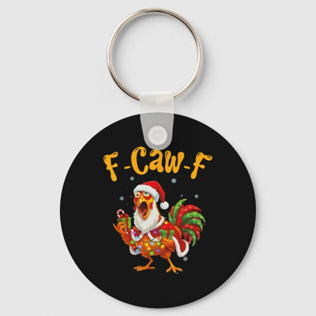 Rolig F-caw-f Kyckling Jul Tomte Hatt Rolig  Nyckelring (Framsida)
