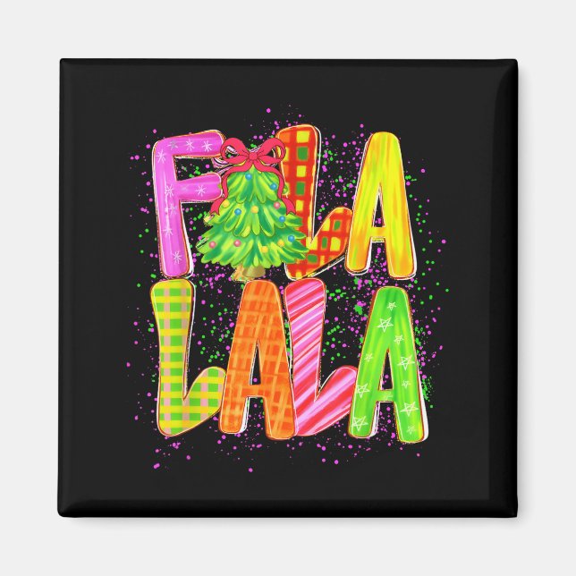 Rolig Fa La La Kokett Båge Rutig Jul Tr Magnet (Framsidan)