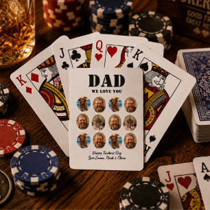Rolig fadersdags fotokollage med ansikte casinokort