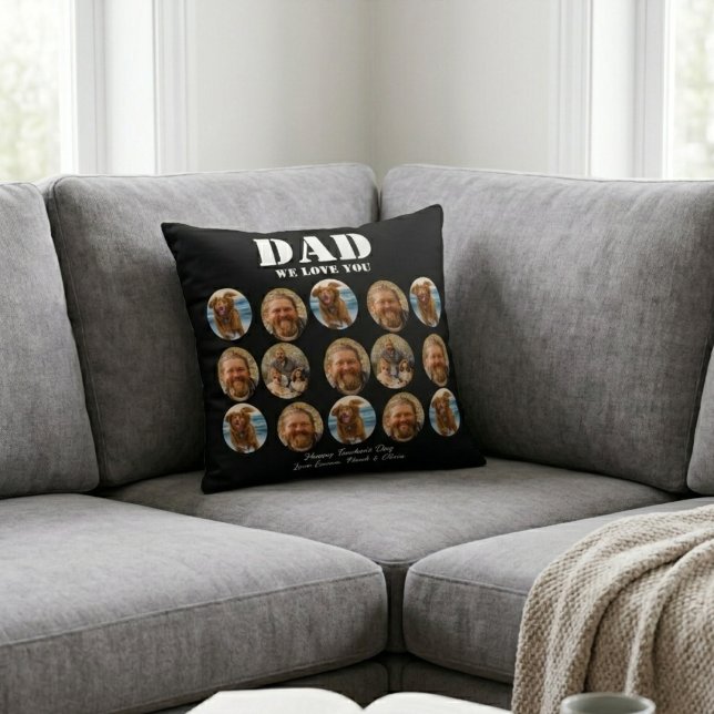 Rolig fadersdags fotokollage med ansikte kudde (best dad ever throw pillows photo collage happy fathers day unique cool modern daddy elegant family )