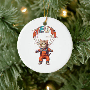 Rolig Fallskärmshoppande Katt Julgransprydnad Keramik