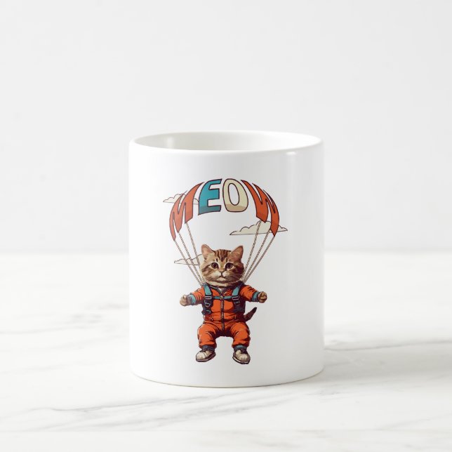 Rolig Fallskärmshoppande Katt Kaffemugg (Center)