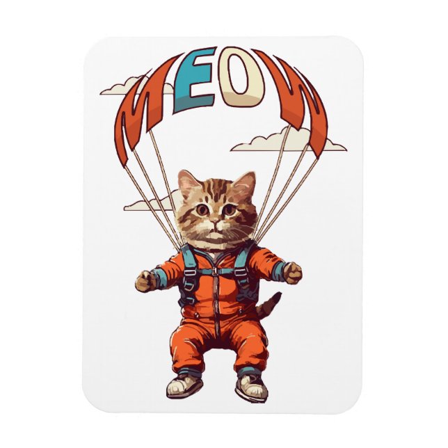 Rolig Fallskärmshoppande Katt Magnet (Vertikal)