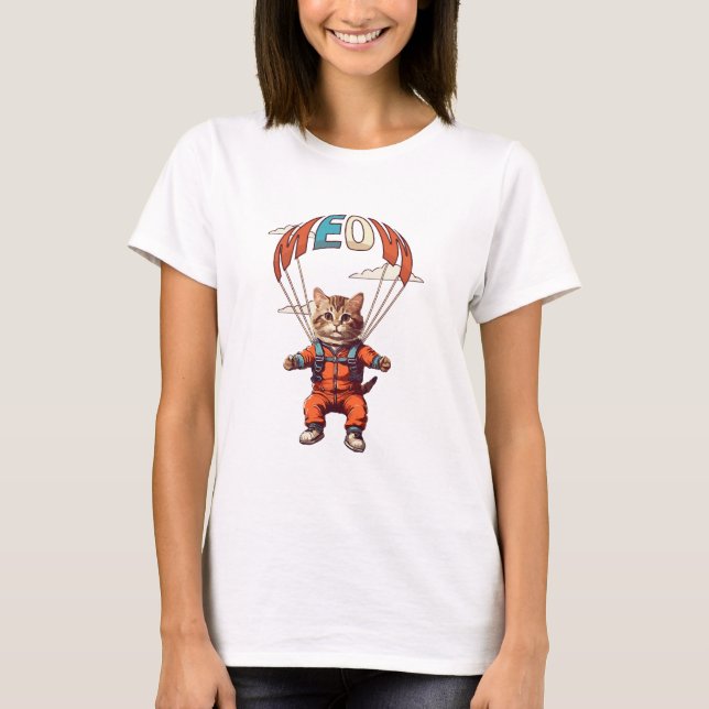 Rolig Fallskärmskatt T Shirt (Framsida)