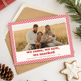 Rolig familje julbild med Candy Cane-rand Julkort