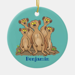 Rolig familjeillustration av surikat i tecknad sti julgransprydnad keramik