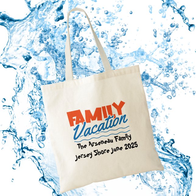 Rolig FAMILJESEMESTER orange/blå PERSONALISERA Tygkasse (Customize to meet your family needs)