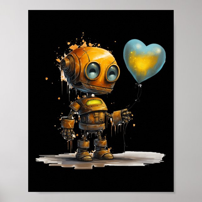 Rolig fantastisk valentin kärleksrobot med hjärta  poster (Framsidan)