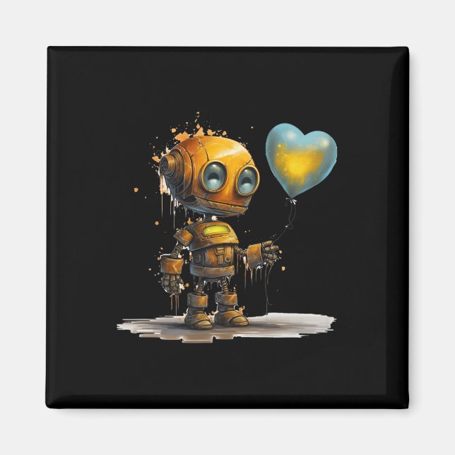 Rolig fantastisk valentinrobot med hjärta 1  magnet (Framsidan)