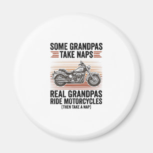 Rolig farfar motorcykel vintage gravyr t-shirt magnet
