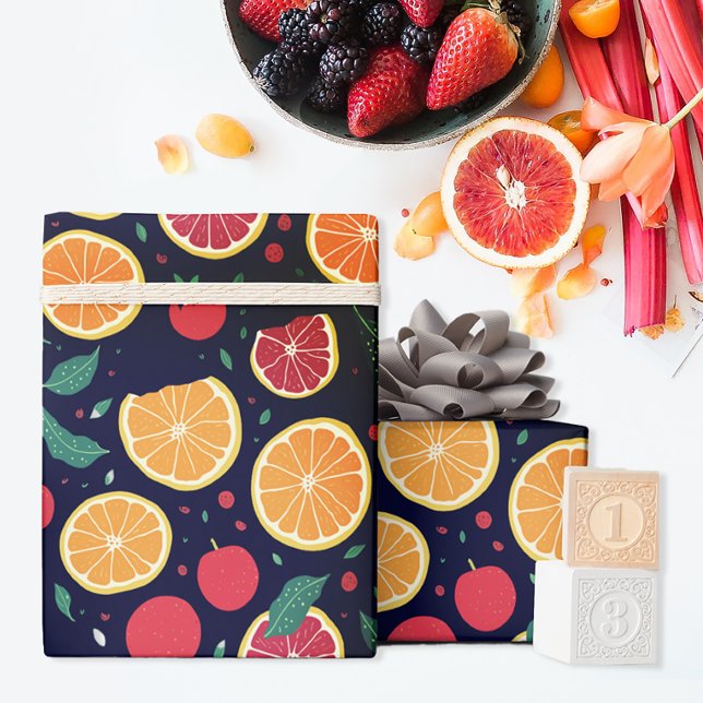 Rolig färg Citrus Grapefrukt Orange blad Mönster Presentpapper (Skapare uppladdad)