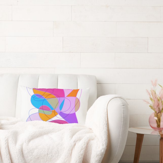 rolig färgglad abstrakt konst boho lila rosa blå  lumbarkudde (Soffa)