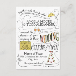 Rolig, färgglad bröllopsinbjudan design inbjudningar