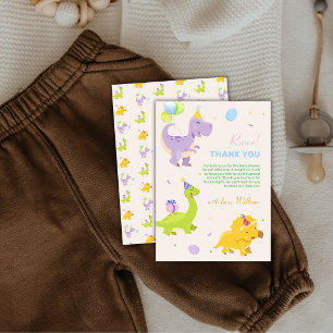 Rolig Färgglad Dinosaurie Ballongfest Baby Shower Tack Kort