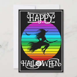 ROlig FÄRGGLAD HÄXA PÅ KVAST TILL HALLOWEENFEST Inbjudningar