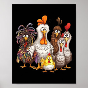 Rolig Färgglad Kycklingfamilj Thanksgiving Tecknad Poster