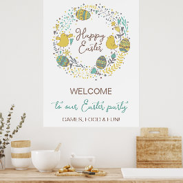 Rolig färgglad påskbrunch Äggjakt Välkomstskylt Poster