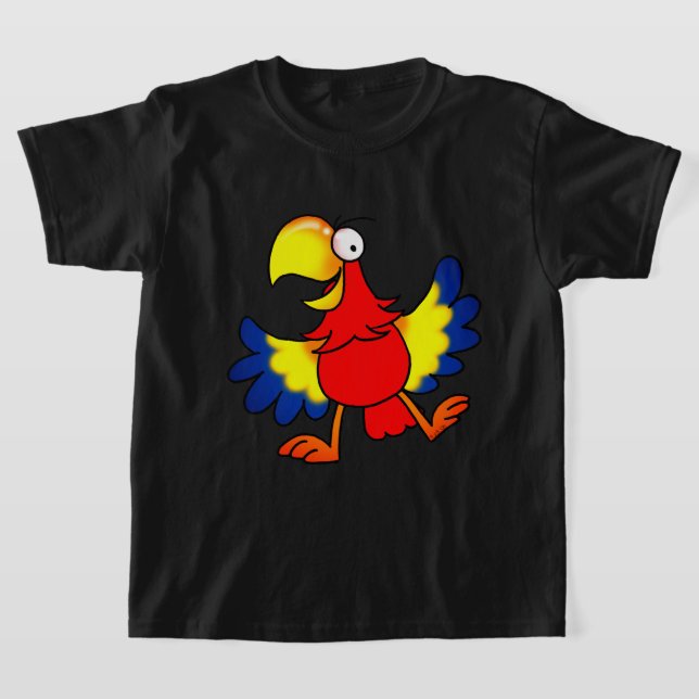 Rolig Färgglad Tecknad Papegoja Fågel T Shirt (Laydown)