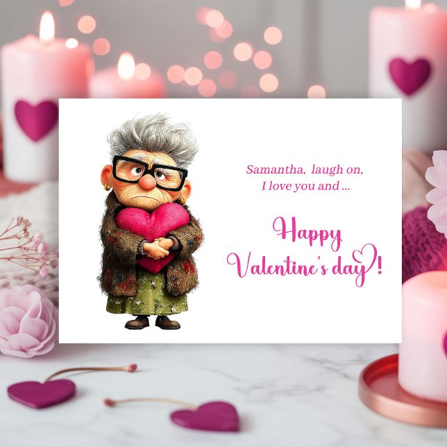 Rolig färgglad uttråkad mormor Alla hjärtans dag-k Julkort (Funny Colorful Bored Granny Valentine Card)