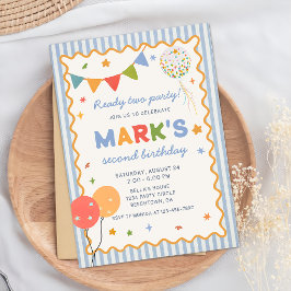 Rolig Färgrik 2-års Födelsedagsinbjudan Inbjudningar