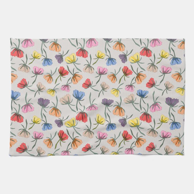 Rolig färgrik blommig design på bomull kökshandduk (Horisontell)