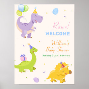 Rolig Färgrik Dinosaurie Ballong Baby Shower Välko Poster