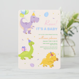 Rolig Färgrik Dinosaurie Ballongfest Baby Shower Inbjudningar