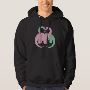Rolig färgrik dinosaurie med hjärtan för män kvinn hoodie