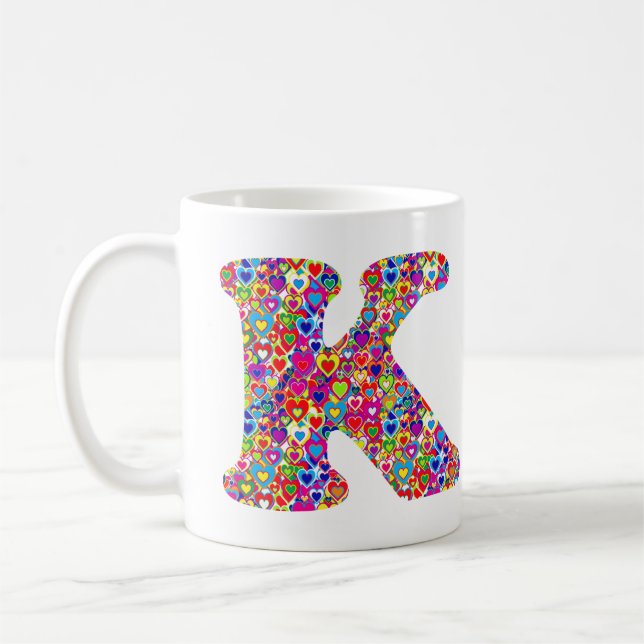 Rolig färgrik dynamisk hjärta fylld K-Monogram Kaffemugg (Vänster)
