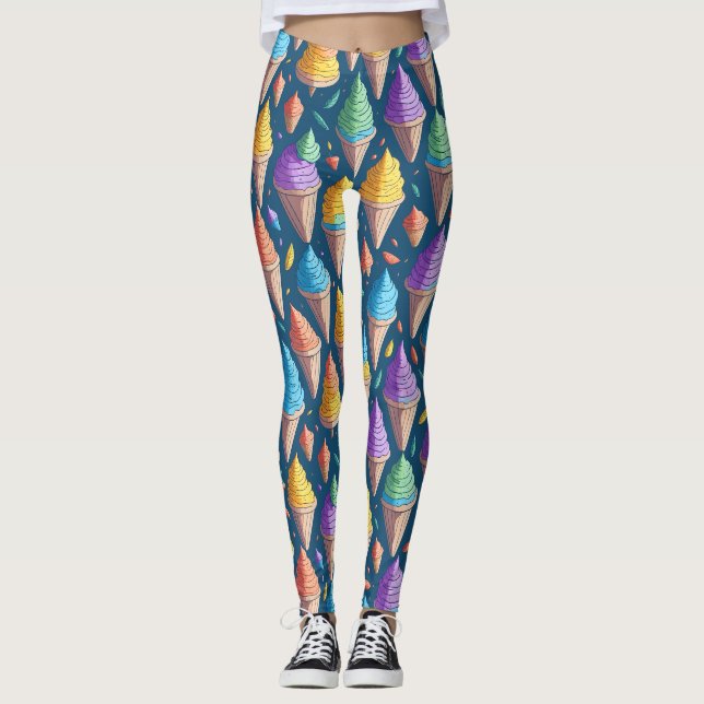 Rolig färgrik glasskon sött efterrättsmönster  leggings (Framsida)