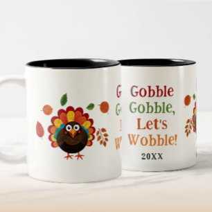 Rolig Färgrik Gobble Turk Fågel Thanksgiving Två-Tonad Mugg