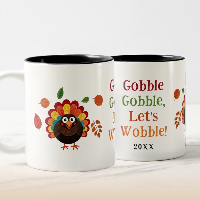 Rolig Färgrik Gobble Turk Fågel Thanksgiving  Två-Tonad Mugg (Skapare uppladdad)