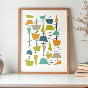 Rolig Färgrik Hängande Geometrisk Mid Century Poster