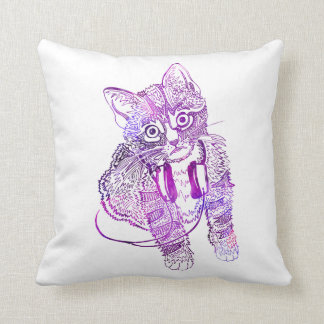 Rolig färgrik katt i hörlurarillustration kudde