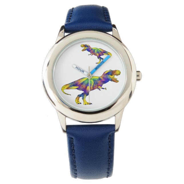 Rolig Färgrik Löpt Rex Dinosaurie Konst Armbandsur (Framsida)