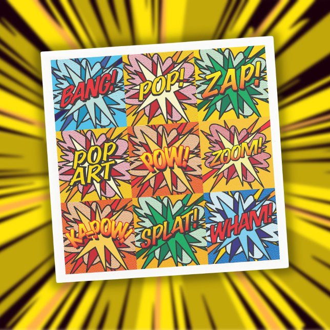 Rolig Färgrik Modern Typografisk Serietidning Pappersservett (Fun Colorful Modern Typographic Comic Book Napkins)