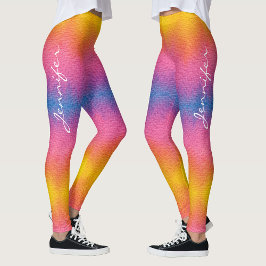 Rolig Färgrik Ombre Akvarell Kalligrafi Skriftstil Leggings