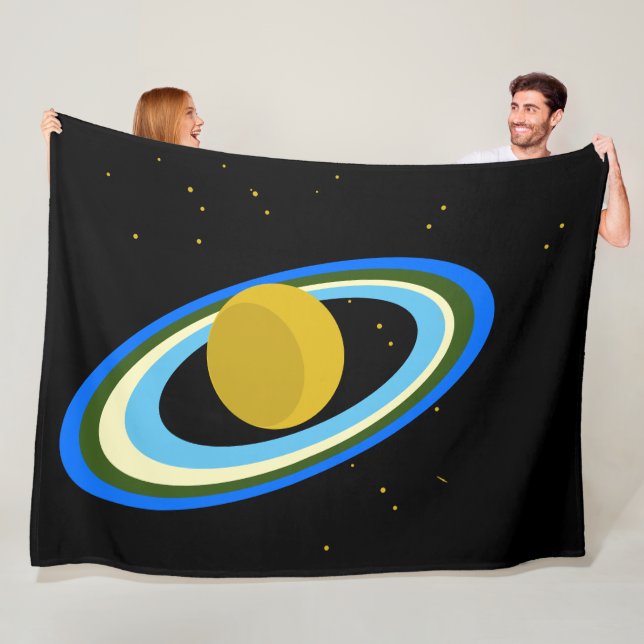 Rolig Färgrik Planet Saturnus Ringar Stjärnor Yttr Fleecefilt (På plats)