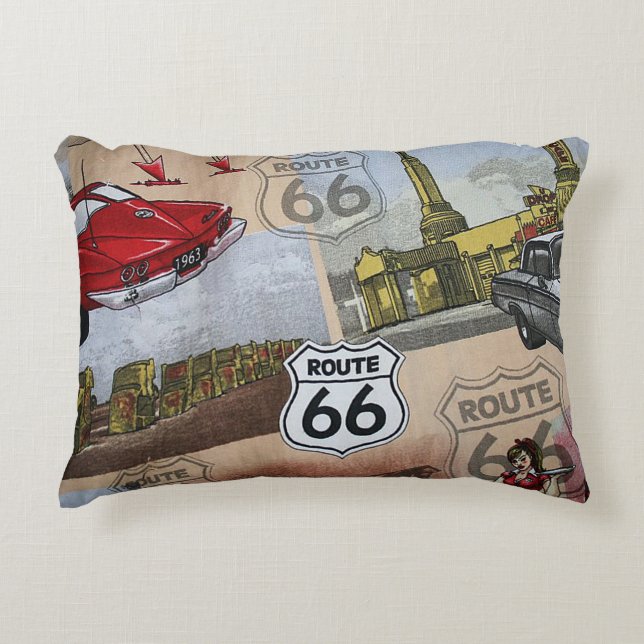 Rolig färgrik Route 66-kollage-mönster Prydnadskudde (Framsidan)