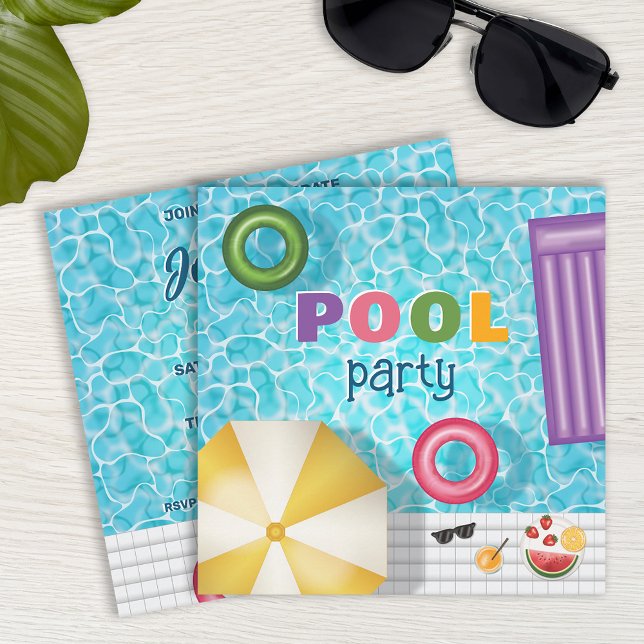 Rolig färgrik sommar pool fest födelsedag inbjudningar (Skapare uppladdad)