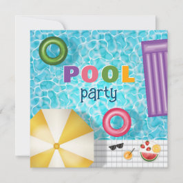 Rolig färgrik sommar poolparty födelsedag inbjudningar