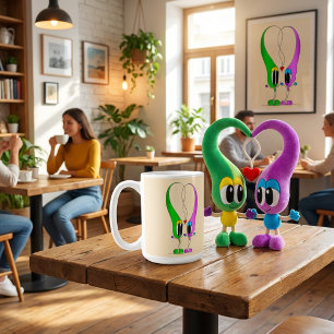 Rolig, Färgrik, Söt, Tecknad Alla Hjärtans Dags-hj Kaffemugg