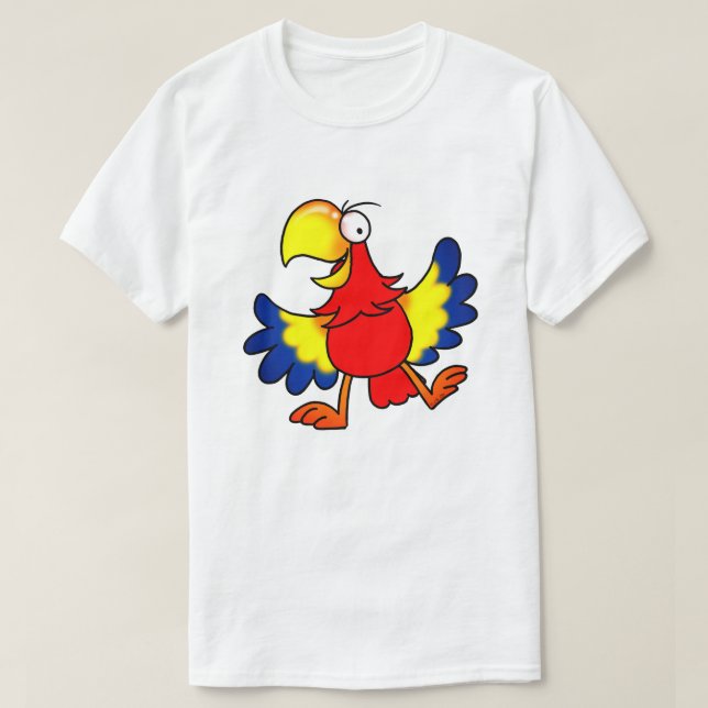 Rolig Färgrik Tecknad Papegojfågel T Shirt (Design framsida)