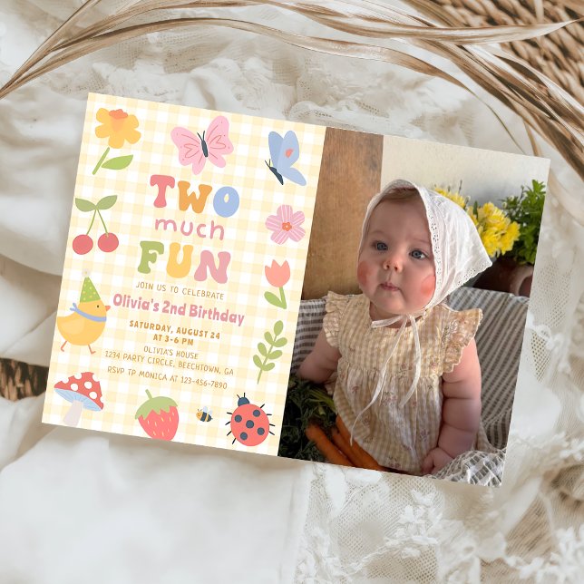 Rolig Färgstark Gingham Flicka 2-års Födelsedagsfo Inbjudningar (Skapare uppladdad)