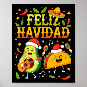 Rolig Feliz Navidad Avokado Tacos Mexikansk Jul Poster