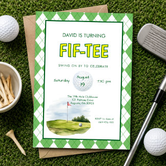 Rolig Fem-Tio Golf 50-årsdag Inbjudningar
