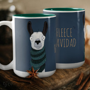 Rolig Festiv 'Fleece Navidad' Lama Blågrå Mugg