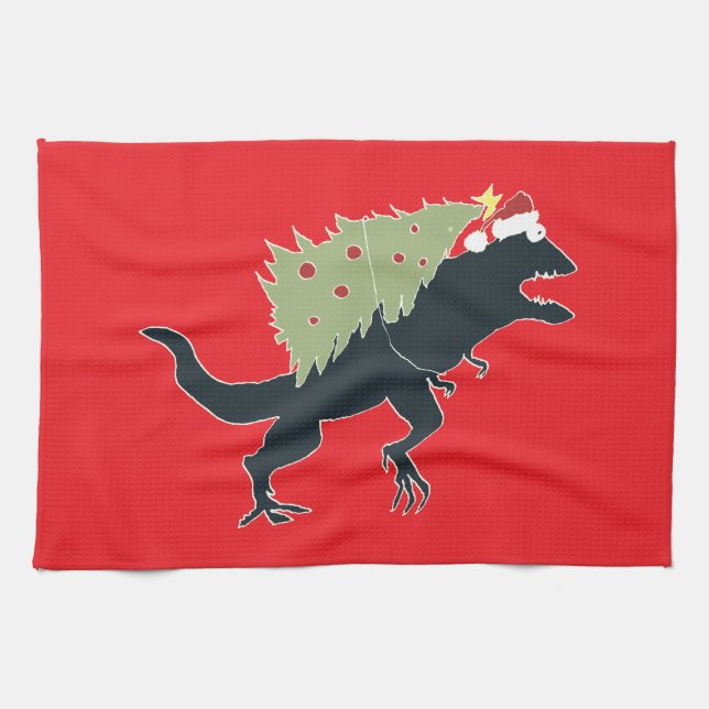 Rolig Festlig Dino Jul Kökshandduk (Horisontell)