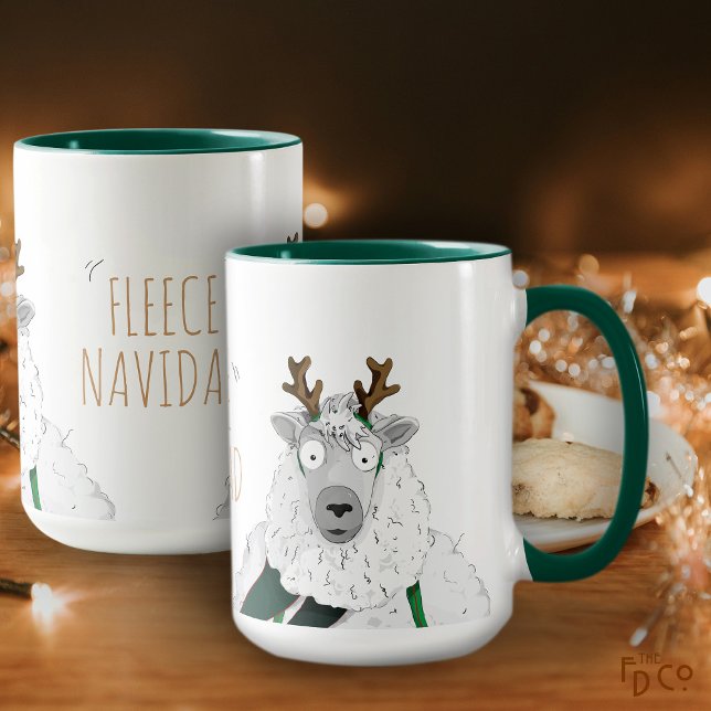 Rolig Festlig 'Fleece Navidad' Fårkartong Mugg (Skapare uppladdad)